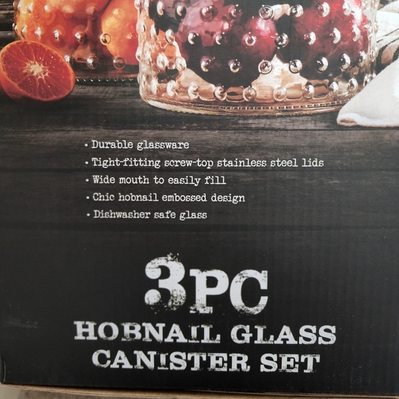 3PC MASON Large HOBNAIL GLASS CANISTER SET or 4pc EUROPEAN STYLE SET - Picture 2 of 11